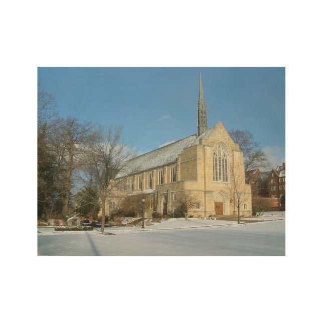 Póster De Madera Capilla Harbison en invierno en el Grove City Coll (Anverso)