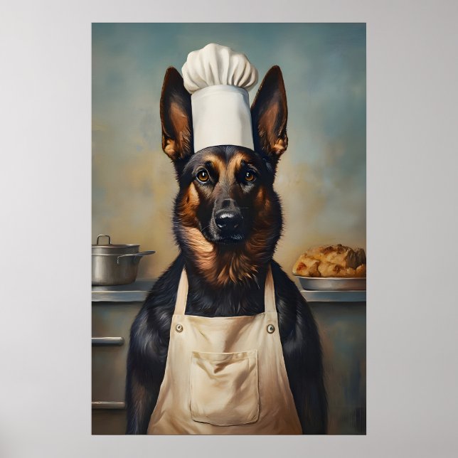 Póster de Malinois Belga con sombrero de chef, Pós (Frente)