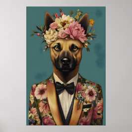 Póster de Malinois Belga con Traje, Malinois Belga