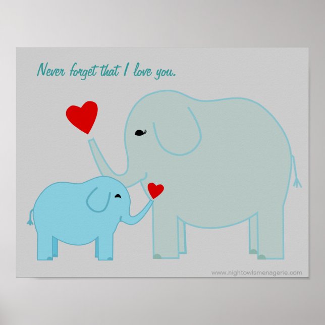 Póster de Mamá y Bebé Elefante en Azul (Frente)