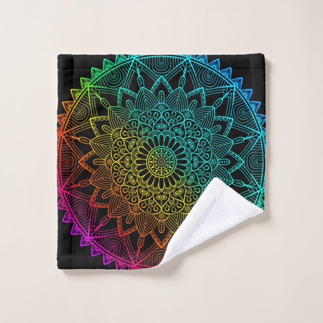 Póster de Mandala de Arcoíris Negro (Toallita)