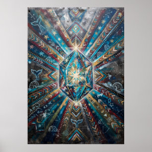 Póster de Mandala Geométrico de Cristal Azul Dorad