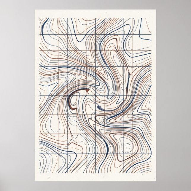Póster de Mapa Abstracto de Línea de Contorno (Frente)