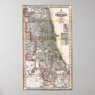 Póster de Mapa Antiguo de Chicago 1920