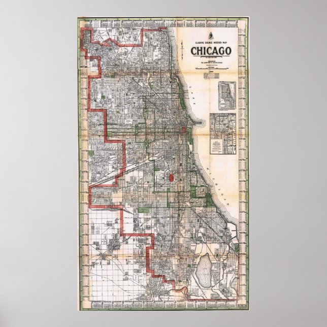 Póster de Mapa Antiguo de Chicago 1920 (Frente)