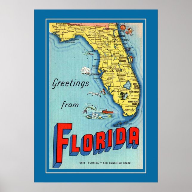 Póster de Mapa Antiguo de Florida 20x28 (Frente)