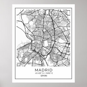 Poster de Mapa Blanco de Madrid - Decoración de Ar