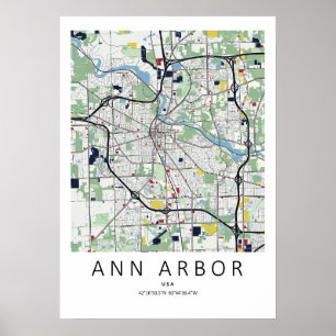 Póster de mapa de Ann Arbor Michigan Arte de map