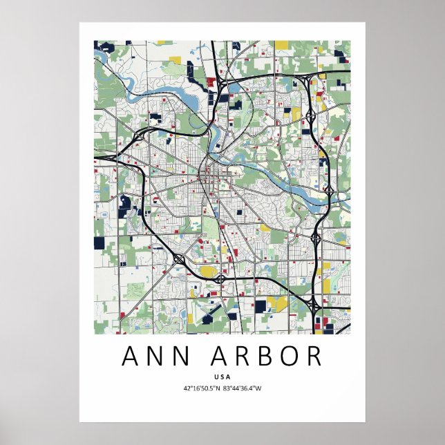 Póster de mapa de Ann Arbor Michigan | Arte de map (Frente)