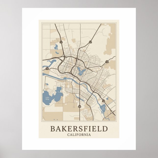 Póster de Mapa de Bakersfield | Impresión de Ciuda (Frente)
