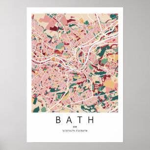 Póster de Mapa de Bath Inglaterra   Arte de Pared 