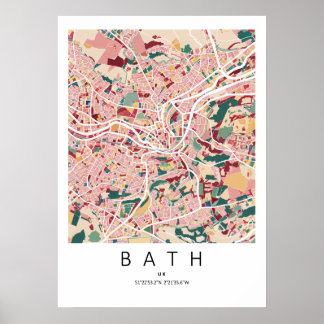 Póster de Mapa de Bath Inglaterra | Arte de Pared