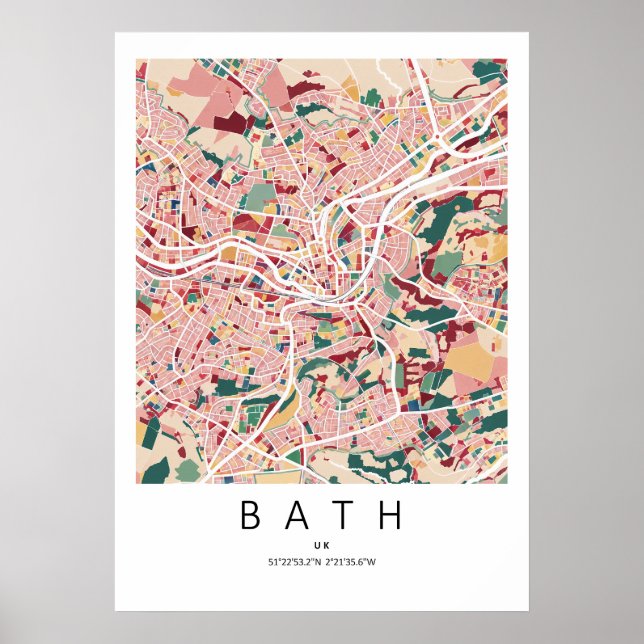 Póster de Mapa de Bath Inglaterra | Arte de Pared  (Frente)