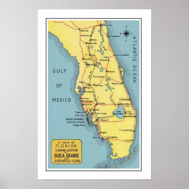Póster de mapa de Boca Grande Florida (Frente)