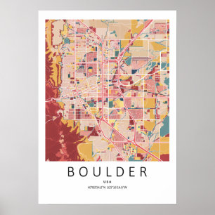 Póster de Mapa de Boulder Colorado Arte de Pared