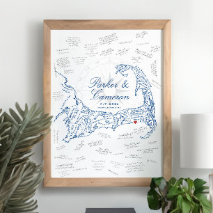 Póster de Mapa de Cape Cod para Libro de Invitados