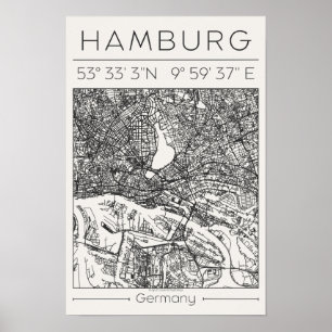 Póster de Mapa de Carbón de la Ciudad de Hamburgo