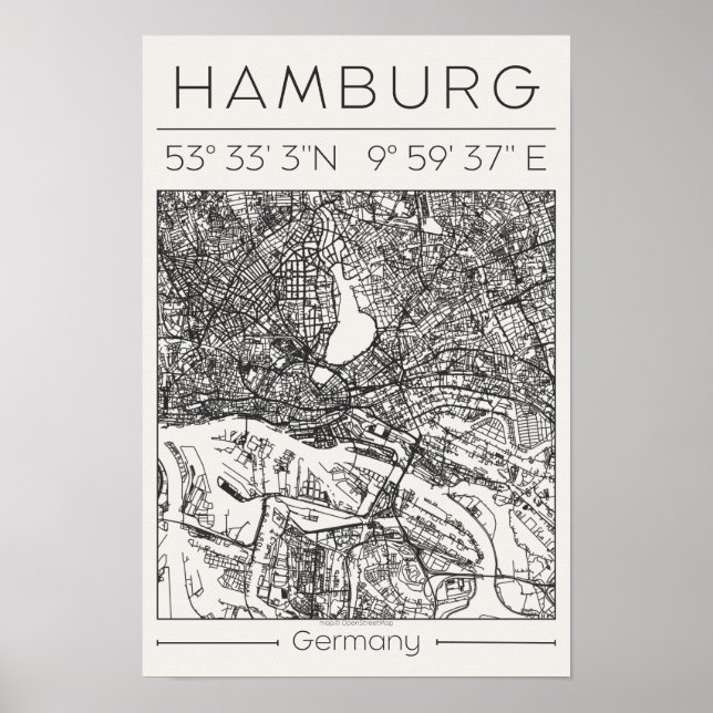 Póster de Mapa de Carbón de la Ciudad de Hamburgo  (Frente)