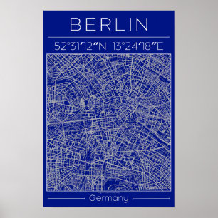 Póster de mapa de ciudad de Berlín en plano azul m
