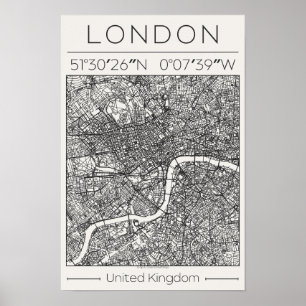 Póster de Mapa de Ciudad de Carbón de Londres Rein