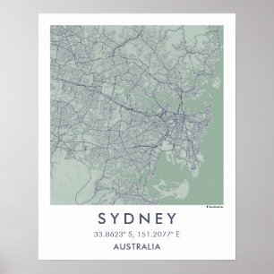 Póster de Mapa de Ciudad Personalizado Sydney Aust