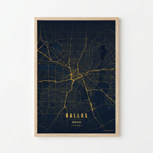 Póster de Mapa de Dallas de Oro Arte de Pared de T