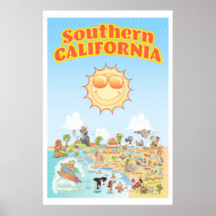Póster de mapa de dibujos animados del sur de Cali