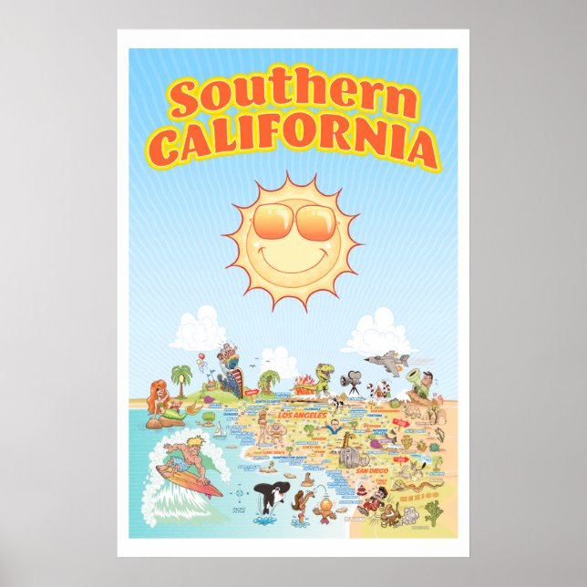 Póster de mapa de dibujos animados del sur de Cali (Frente)