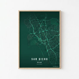 Póster de Mapa de Esmeralda de San Diego Regalo de