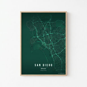 Póster de Mapa de Esmeralda de San Diego Regalo de