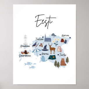 póster de mapa de Estonia