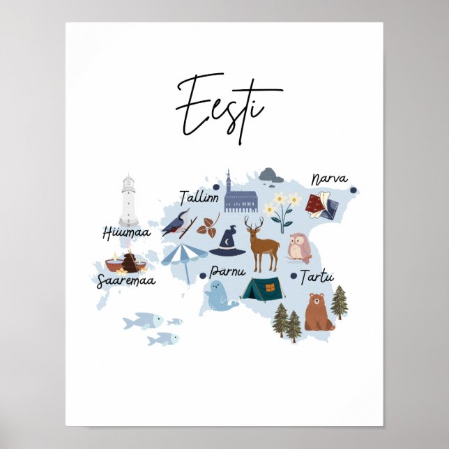 póster de mapa de Estonia (Frente)