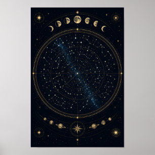 Póster de mapa de estrellas de astronomía minimali
