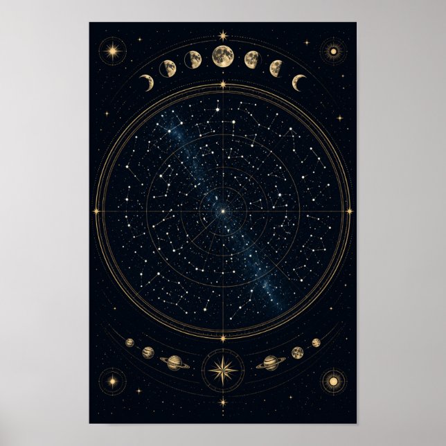 Póster de mapa de estrellas de astronomía minimali (Frente)