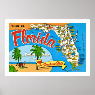 Póster de mapa de Florida Sunshine 20x30