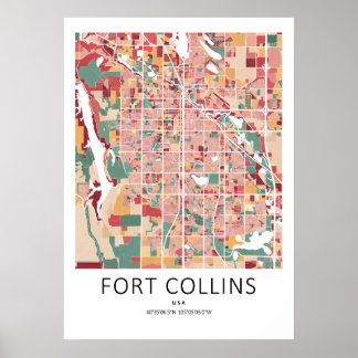 Póster de mapa de Fort Collins Colorado | Ciudad m
