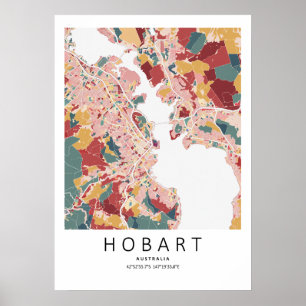 Póster de Mapa de Hobart Tasmania Arte de Pared