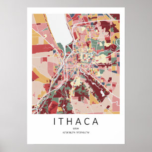 Póster de Mapa de Ithaca Nueva York Arte de Pare