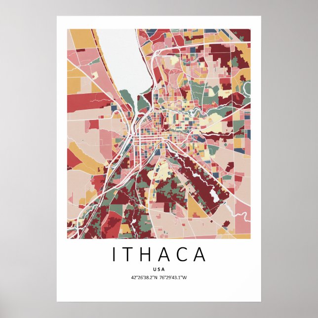 Póster de Mapa de Ithaca Nueva York | Arte de Pare (Frente)