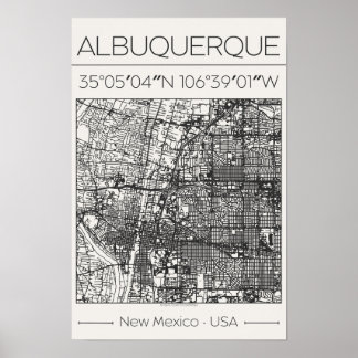 Póster de mapa de la ciudad de Albuquerque Nuevo M