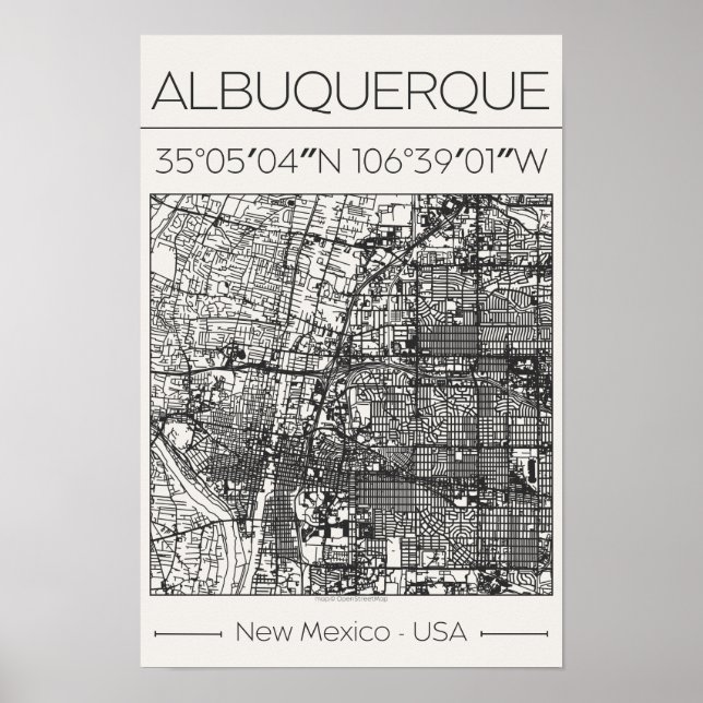 Póster de mapa de la ciudad de Albuquerque Nuevo M (Frente)