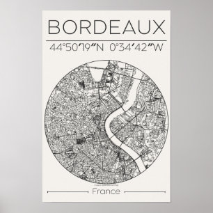 Póster de Mapa de la Ciudad de Bordeaux en Carbón