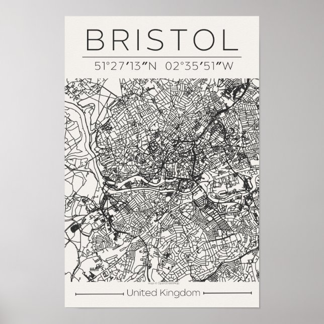 Póster de Mapa de la Ciudad de Bristol – Arte Urba (Frente)