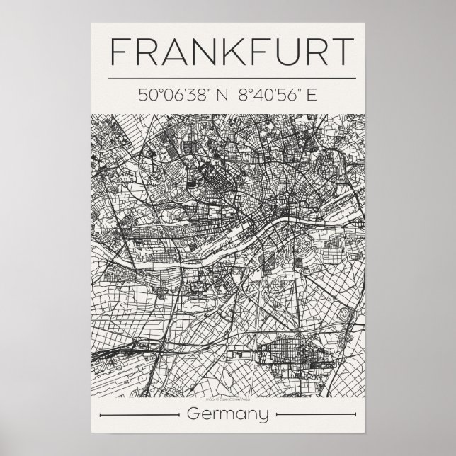 Póster de Mapa de la Ciudad de Frankfurt Arte Urba (Frente)