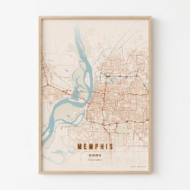 Póster de Mapa de la Ciudad de Memphis Tennessee A
