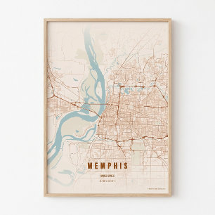 Póster de Mapa de la Ciudad de Memphis Tennessee A