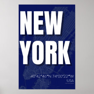 Póster de mapa de la ciudad de Nueva York minimali