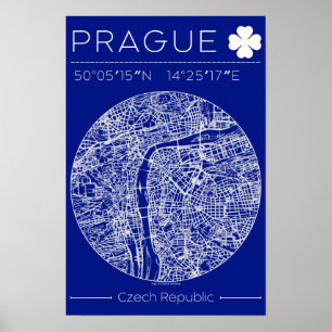 Póster de mapa de la ciudad de Praga en blueprint 