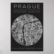 Póster de Mapa de la Ciudad de Praga en Carbón – A