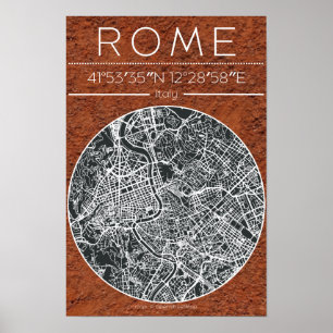 Póster de Mapa de la Ciudad de Roma en Terracota T